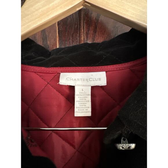VTG Charter Club Black Quilted Velveteen Jacket Women’s L Y2K Velvet Classic - Picture 2 of 7